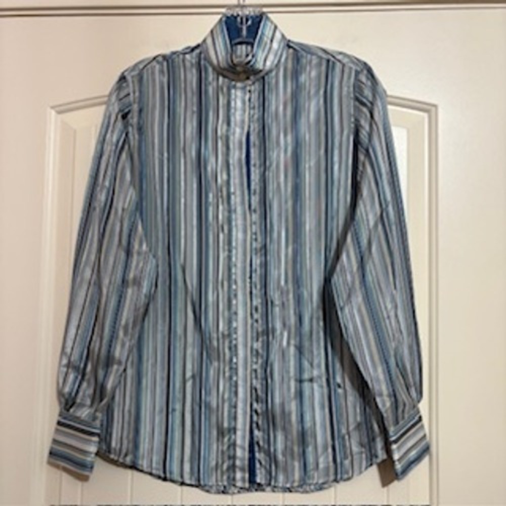 British House Blue Striped Long Sleeve Collared‎ Shirt Size 32 Riding Shirt